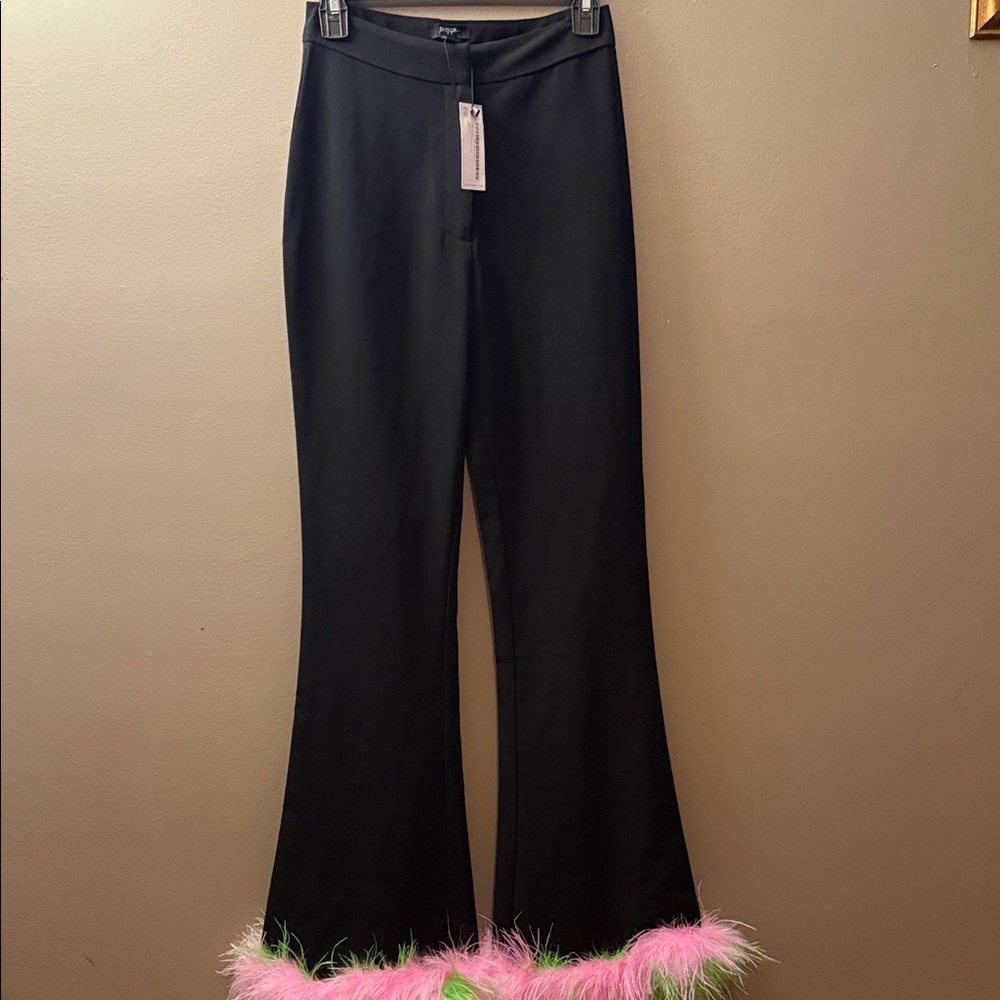 Nasty Gal Black Pants with Pink Feather Trim